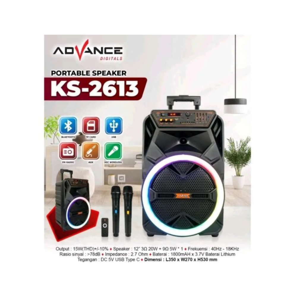 SPEKER TROLI ADVANCE 12 (KS2613) 2MIC WIRELESS