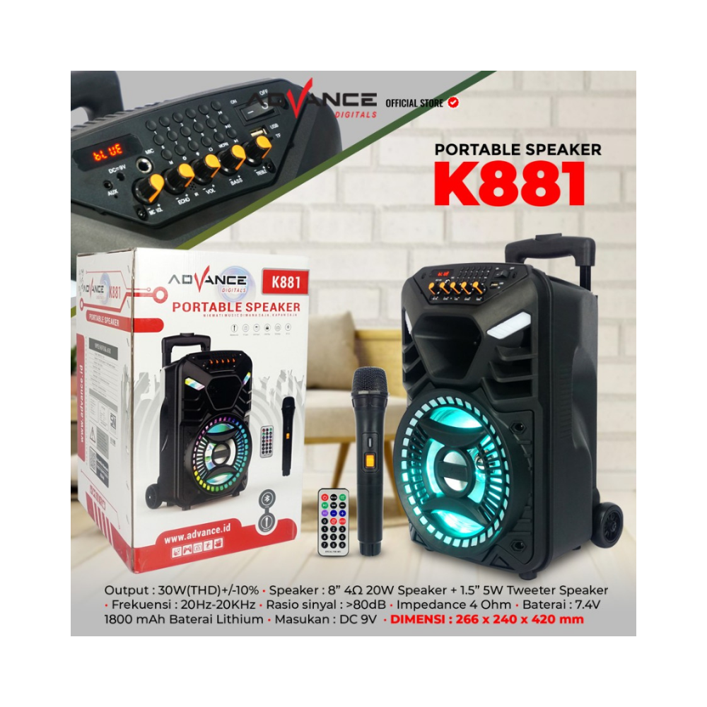 ADVANCE 8 K881 NEW TROLLEY SPEAKER (1 WIRELESS MIC)
