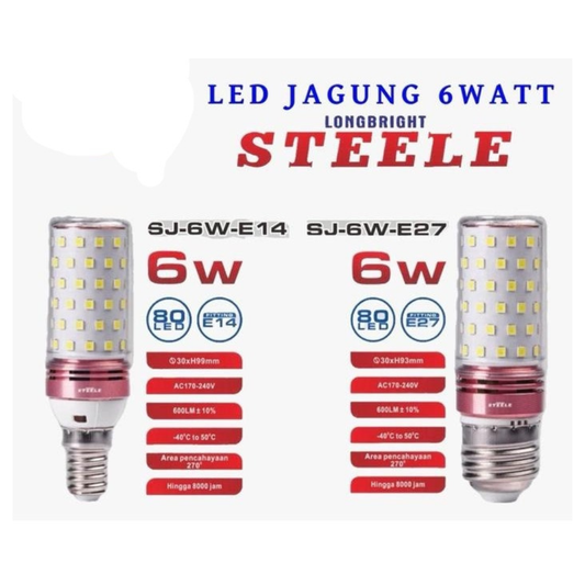 BOLA JAGUNG 6W TRICOLOR E27 STEELE