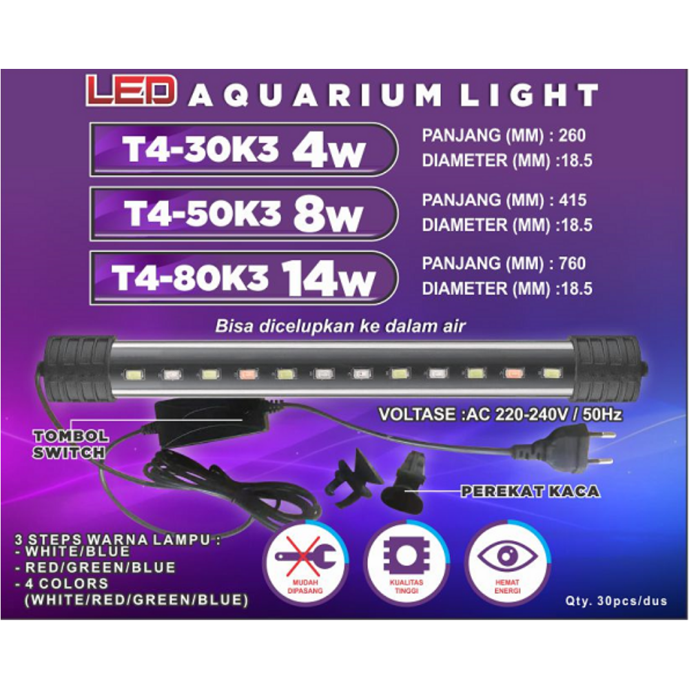 LAMPU AQUARIUM KAWACHI 4W (30K3)+S