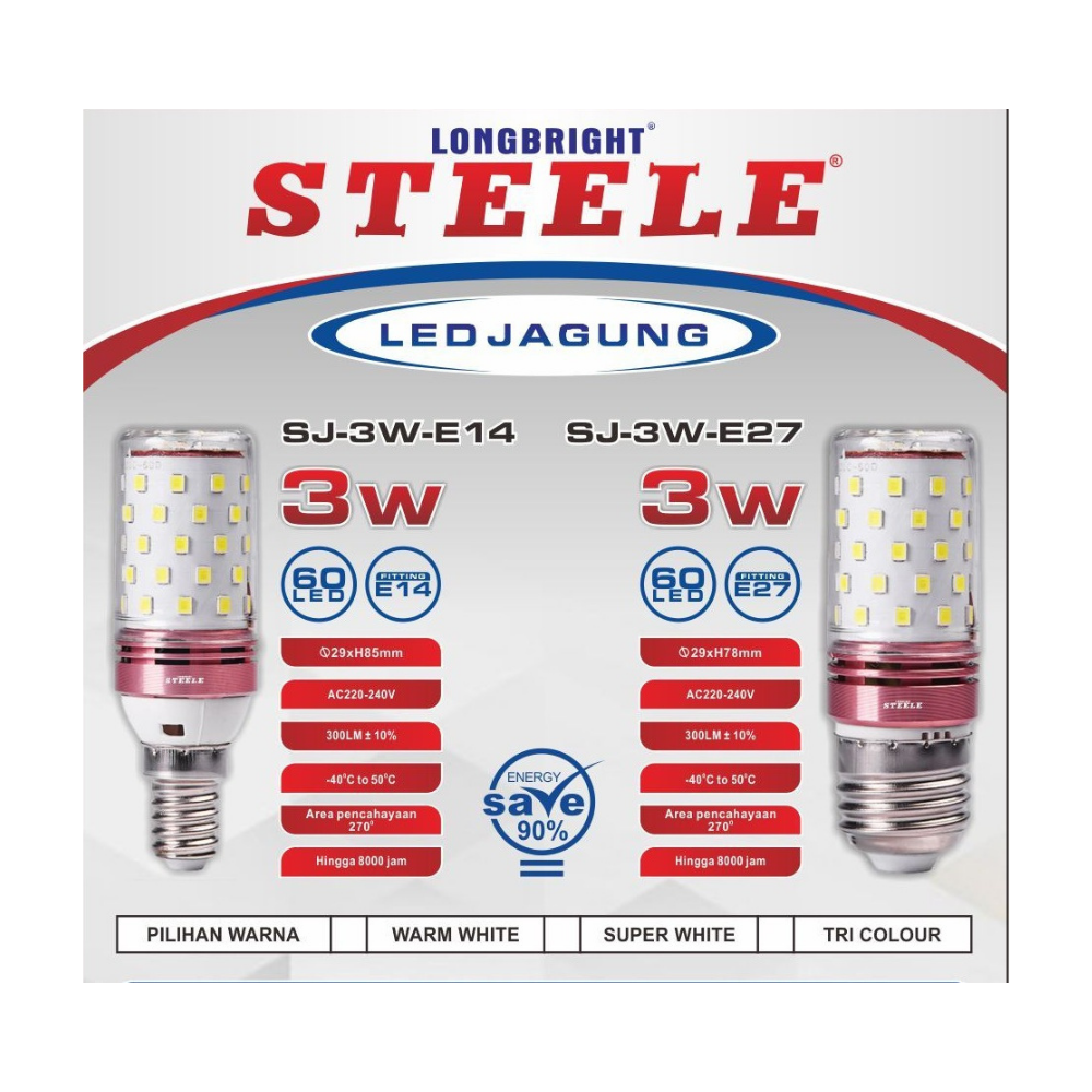 BOLA JAGUNG 3W TRICOLOR E14 STEELE