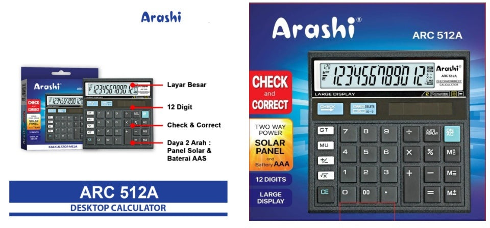 KALKULATOR ARASHI ARC512A (BISA 3A)