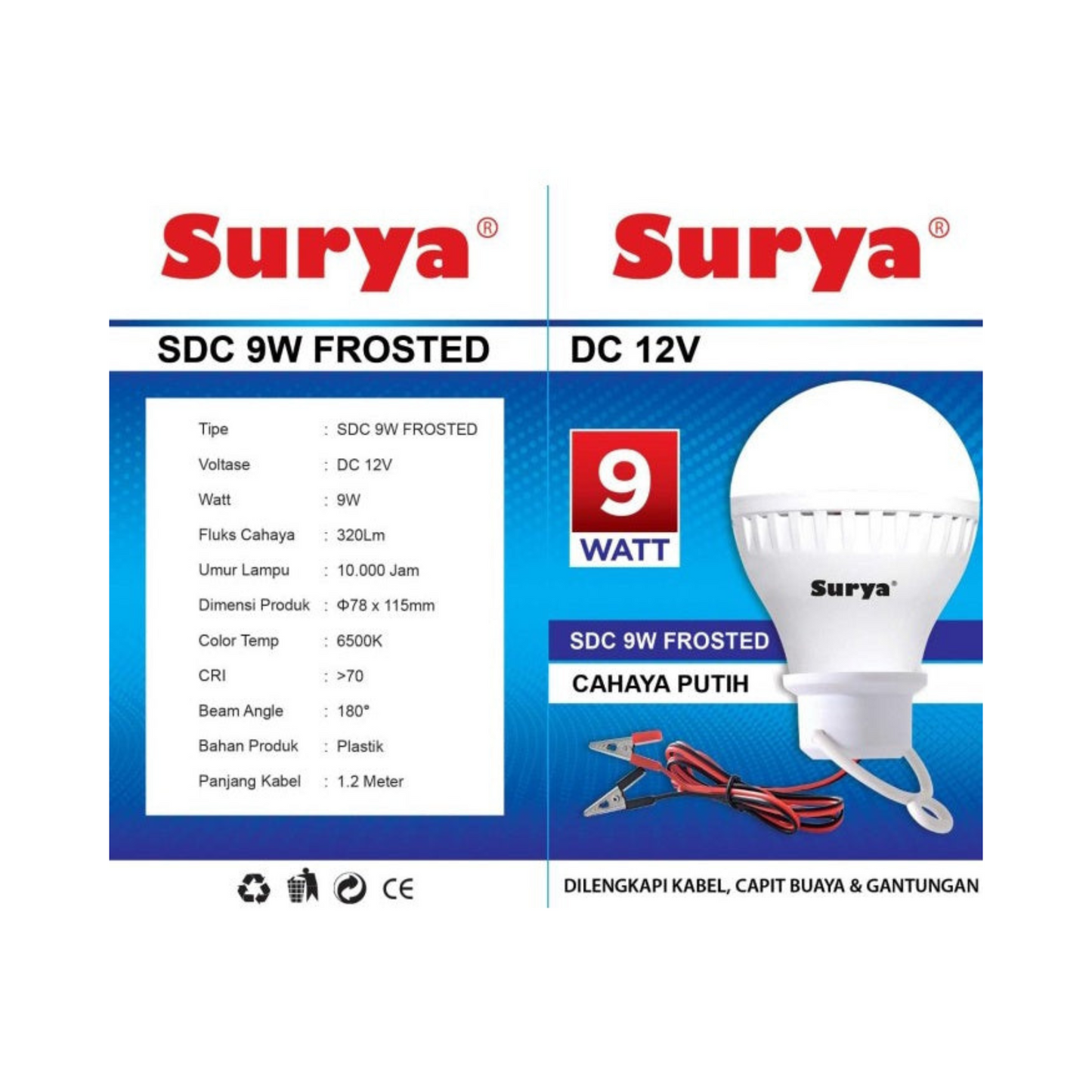LAMPU DC LED SURYA 9W BENING (JEPIT BUAYA)