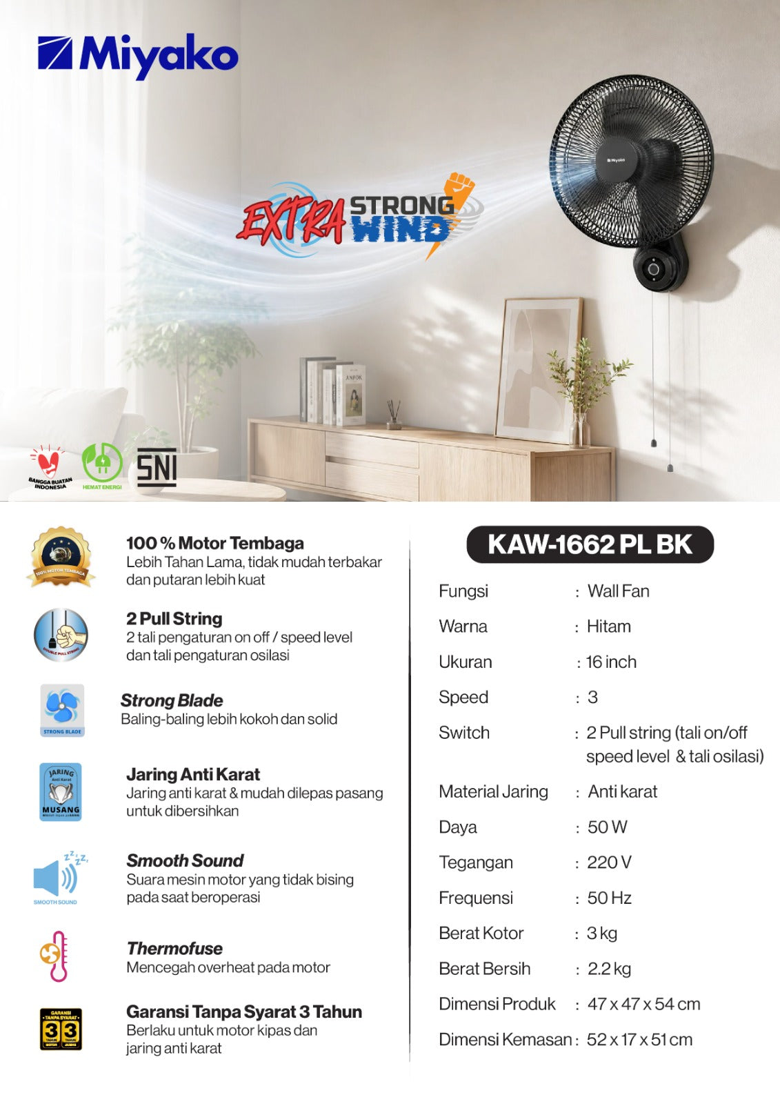 WALLFAN MIYAKO 1662PLBK (HITAM)