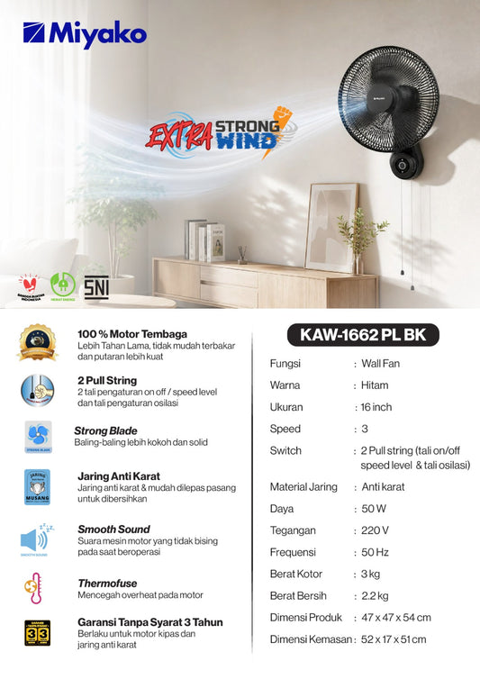 WALLFAN MIYAKO 1662PLBK (HITAM)