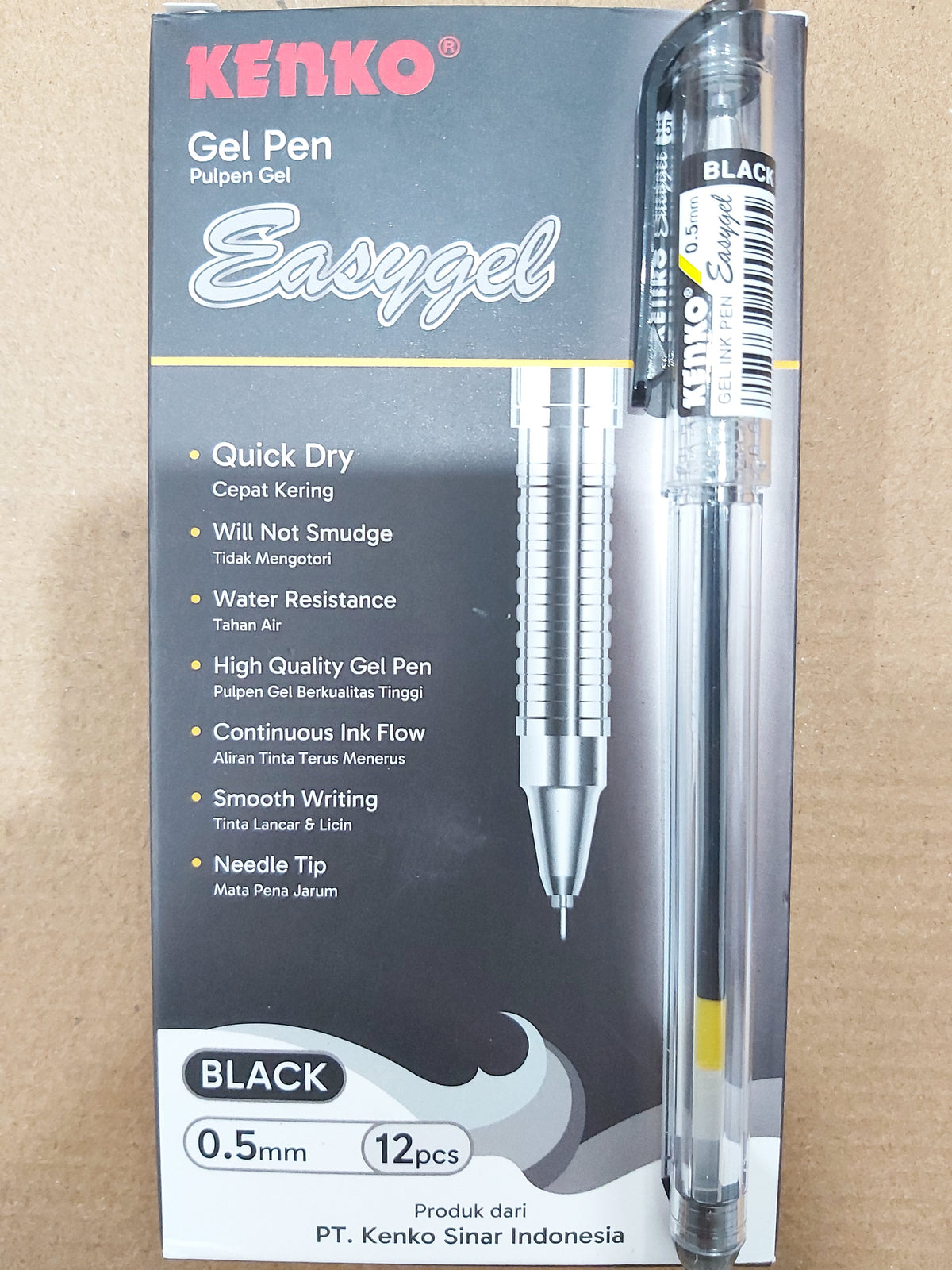 Kenko Pulpen Gel Easy Gel 0,5 mm Hitam Paket 12/36 Pcs