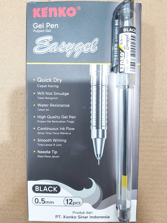 Kenko Pulpen Gel Easy Gel 0,5 mm Hitam Paket 12/36 Pcs