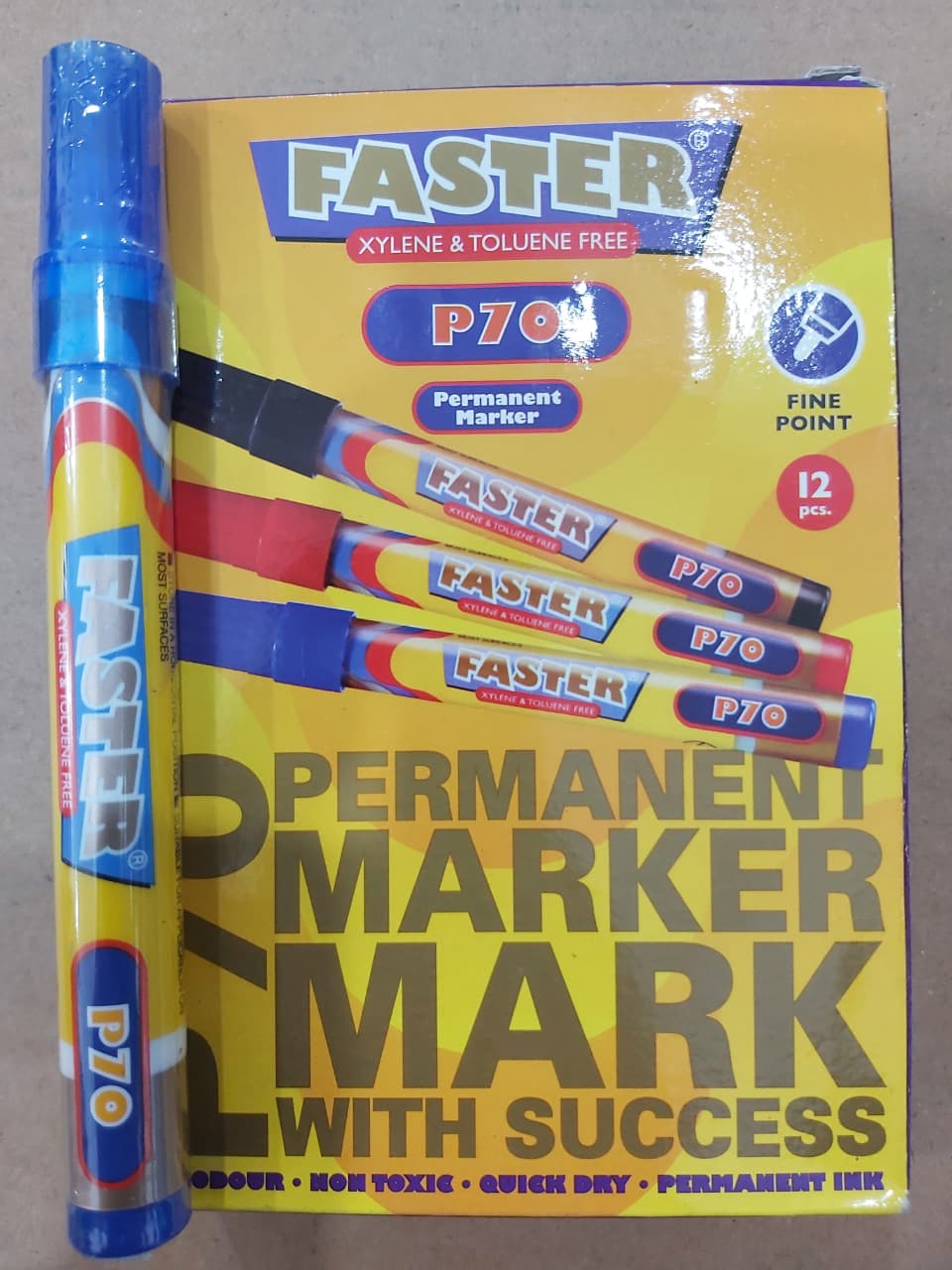 Faster Spidol Permanen P70 Fine Point Biru Paket 12/36 Pcs