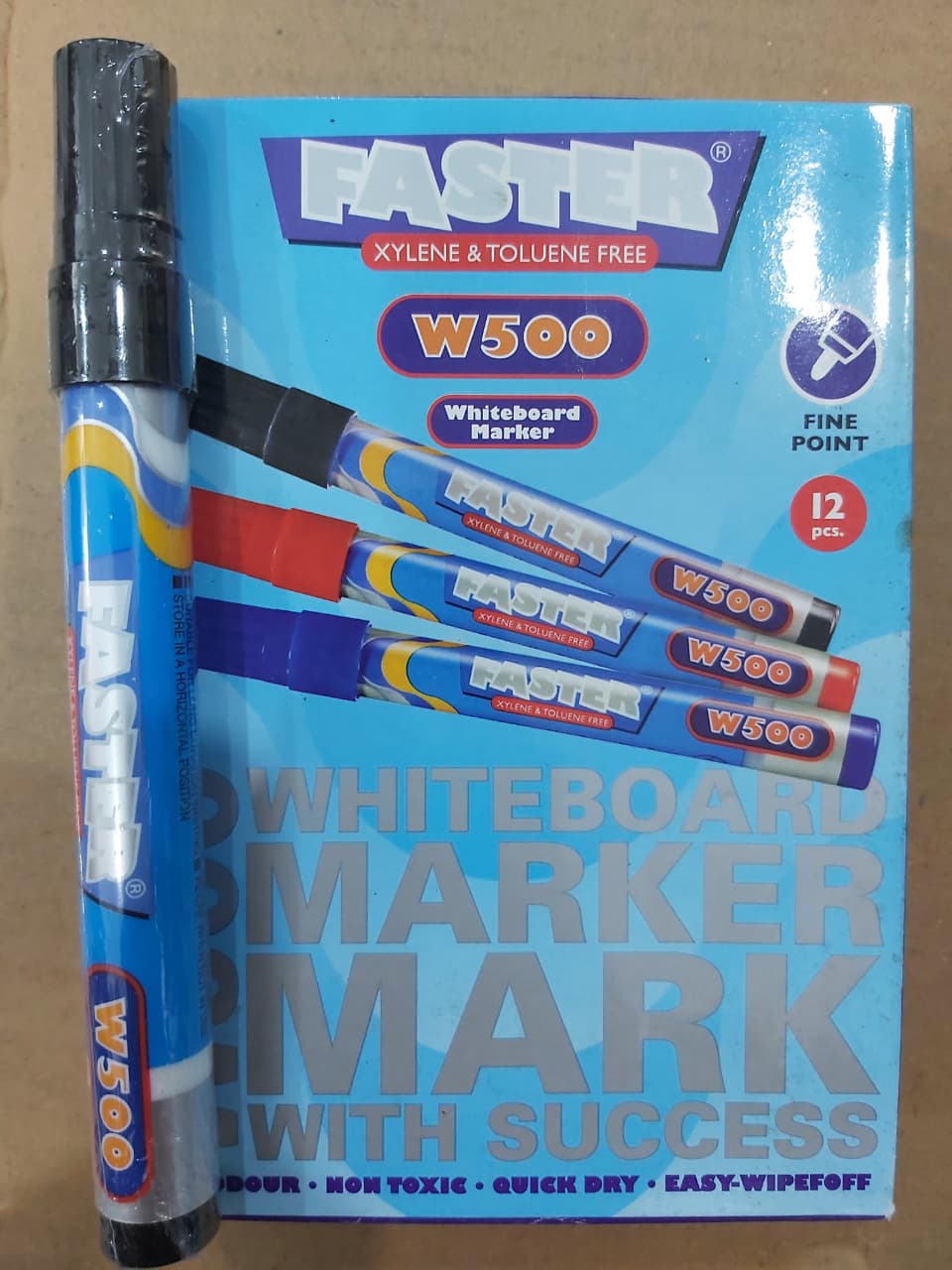 Faster Spidol Papan Tulis W500 Hitam Paket 12/36 Pcs
