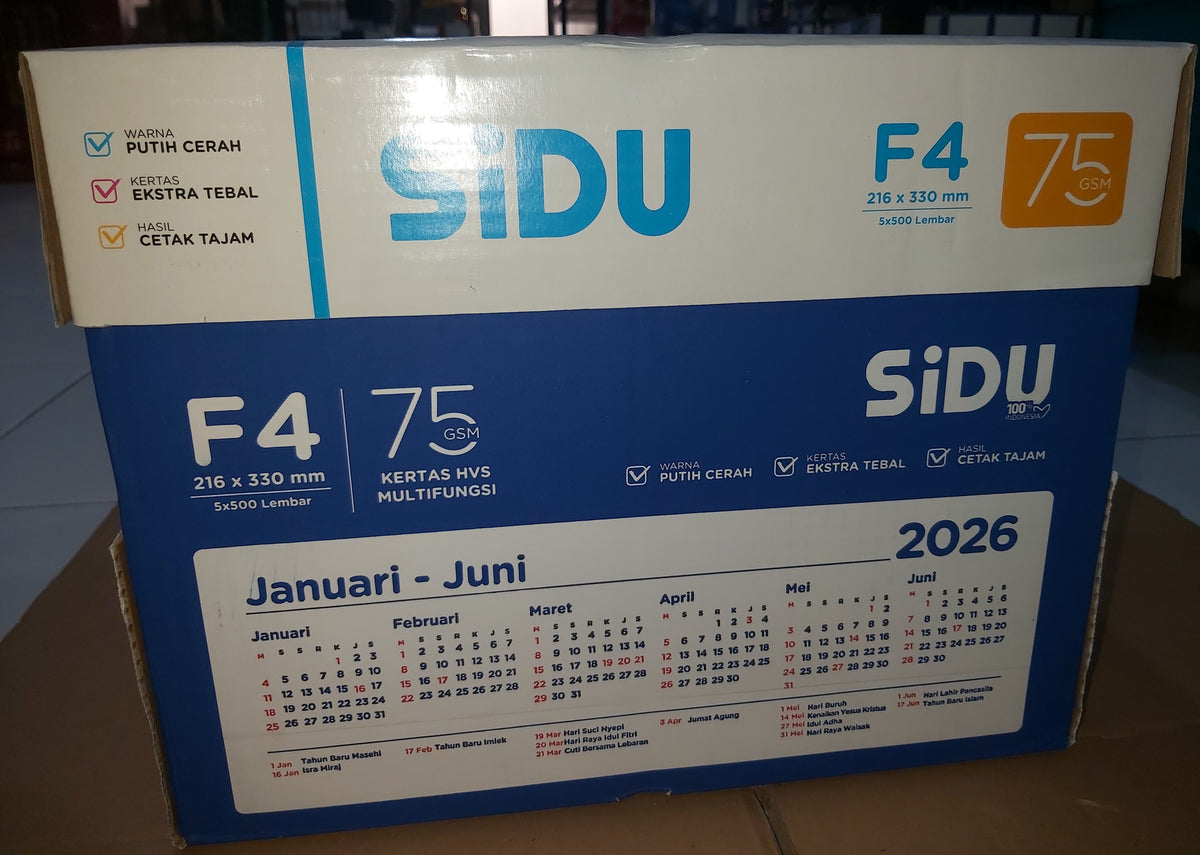 SIDU Kertas HVS F4 75 GSM Putih Paket 5/15 Rim