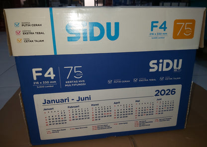 SIDU Kertas HVS F4 75 GSM Putih Paket 5/15 Rim