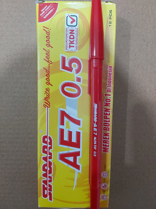 Standard Pulpen AE7 0,5 mm Merah Paket 12/36 Pcs