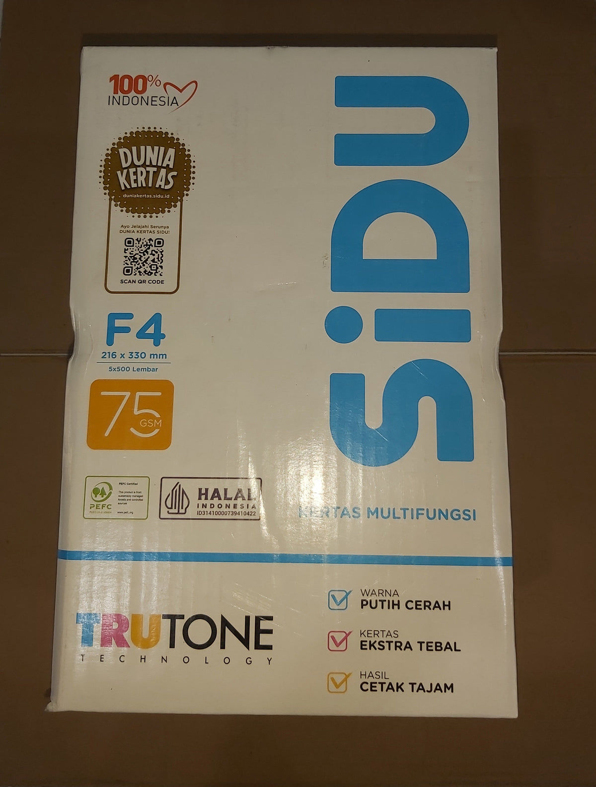 SIDU Kertas HVS F4 75 GSM Putih Paket 5/15 Rim