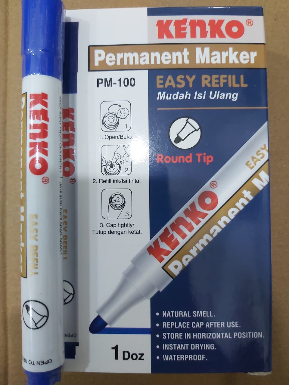 Kenko Spidol Permanen PM-100 Biru Paket 12/36 Pcs